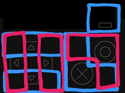 crude diagram of button press detection detection ranges on lexaloffle.com's touch controller